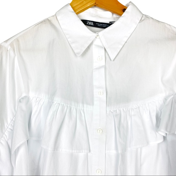 ZARA Frilly Exaggerated Ruffle Sleeve Poplin Button Down Cotton Pirate Blouse - Picture 10 of 13